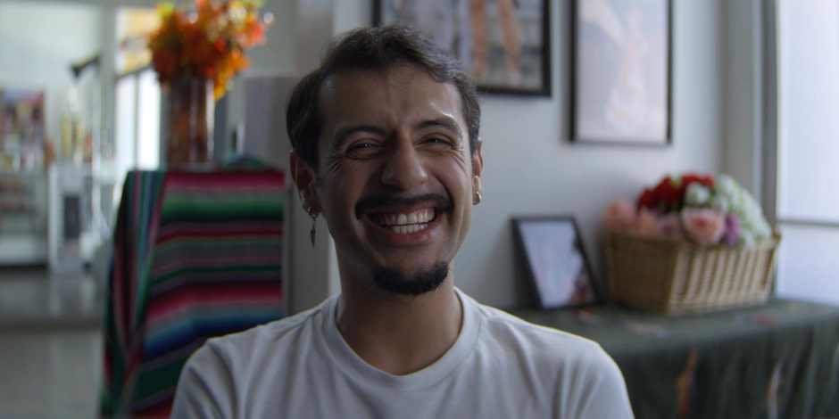 Laughing interview subject